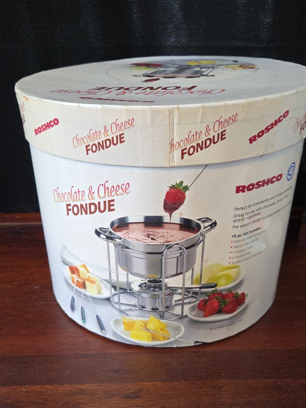 ROSHCO Stainless Steel Chocolate & Cheese Fondue Set -2006 NEW,UNOPENED/UNUSED